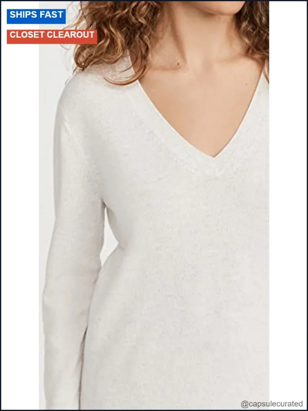 Cashmere V-Neck Pullover Sweater (Heather White)
